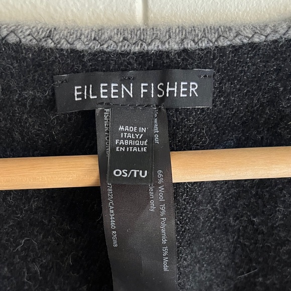 Eileen Fisher Black and Light Gray Wool Office Winter Poncho Wrap Kimono Shawl - Picture 6 of 15